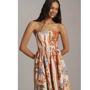 NWT Anthropologie Maeve Strapless Belted A-Line Midi Dress $198 X-LARGE Floral